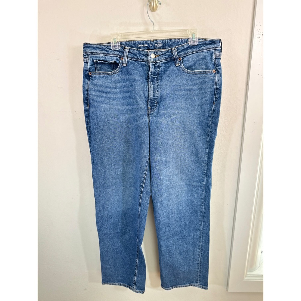 Old Navy OG Loose High Rise Straight Leg Jeans Medium Wash Womens 16